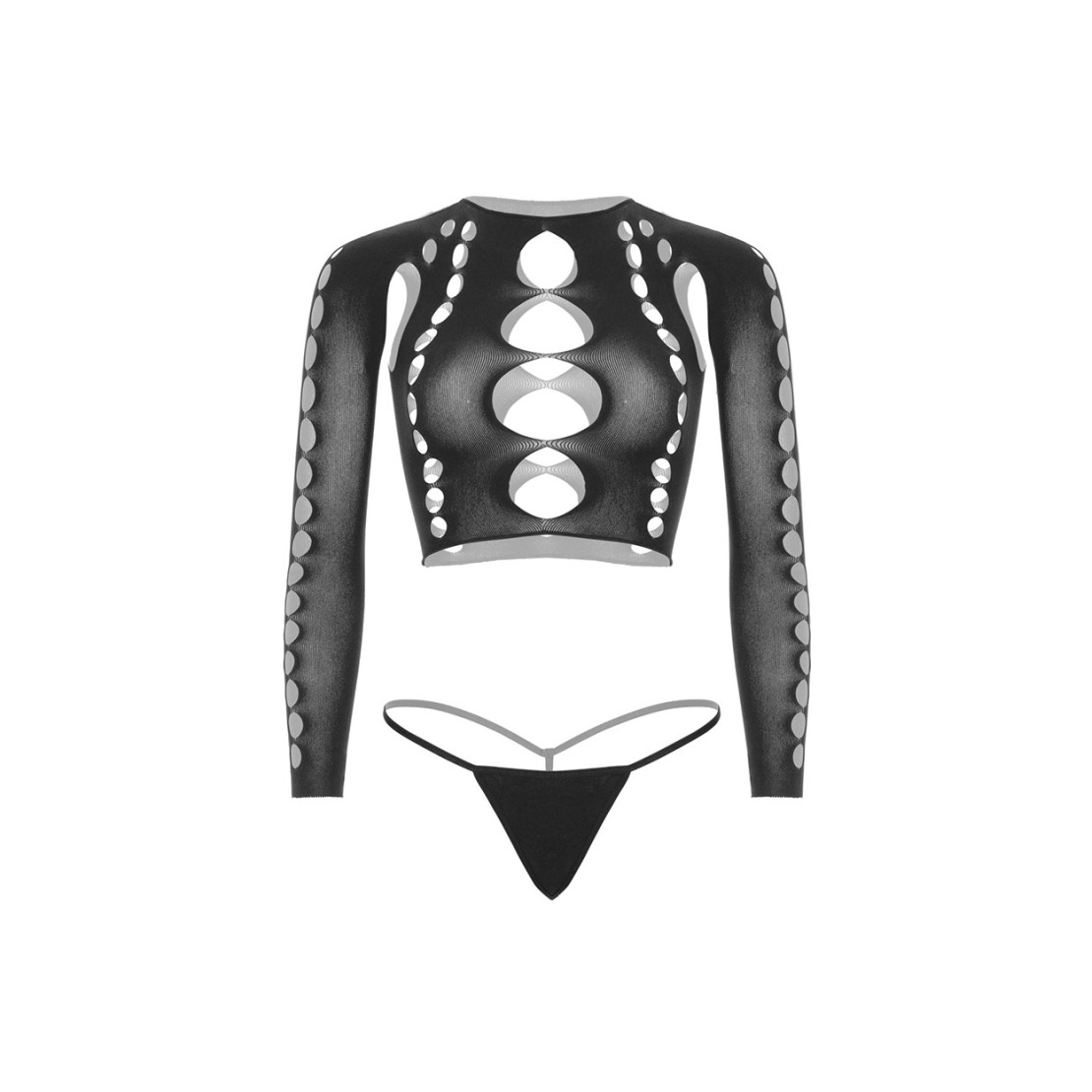 SET DUE PEZZI SEXY TOP A MANICA LUNGA E STRING...