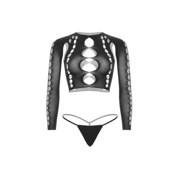 SET DUE PEZZI SEXY TOP A MANICA LUNGA E STRING NERO O BLU LEG AVENUE