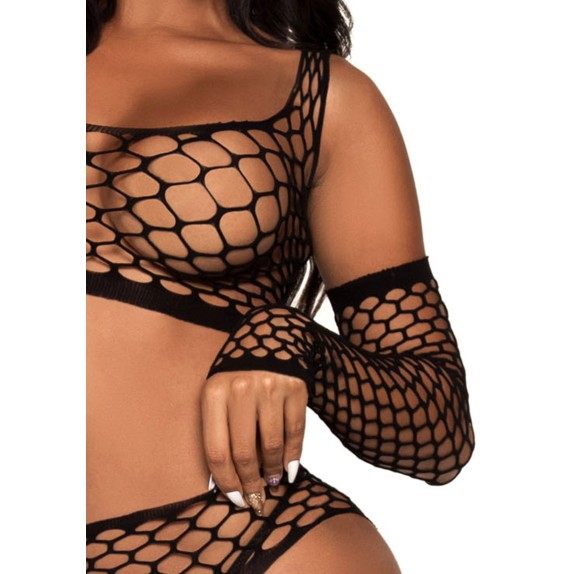SET 3 PEZZI COMPLETO INTIMO SEXY DONNA A RETE LEG AVENUE