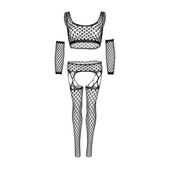 SET 3 PEZZI COMPLETO INTIMO SEXY DONNA A RETE LEG AVENUE