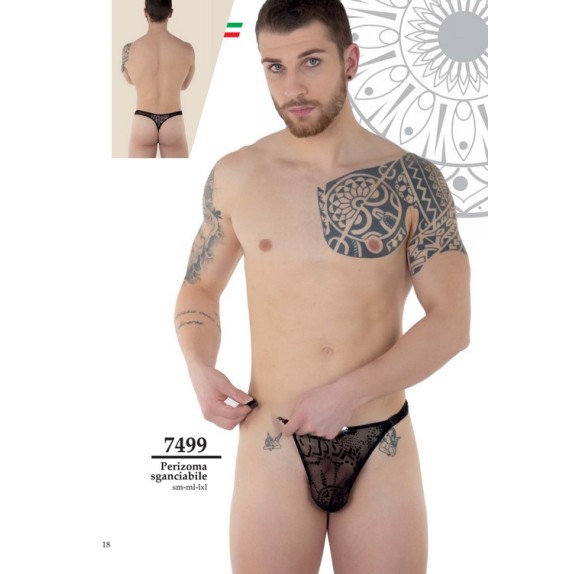 PERIZOMA SGANCIABILE SEXY PER UOMO CON RICAMO FLOREALE NERO EFFETTO PUSH UP EROS VENEZIANI