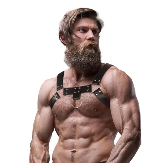 HARNESS SEXY PER UOMO IN PELLE VEGANA CON ANELLI E BORCHIE REGOLABILE