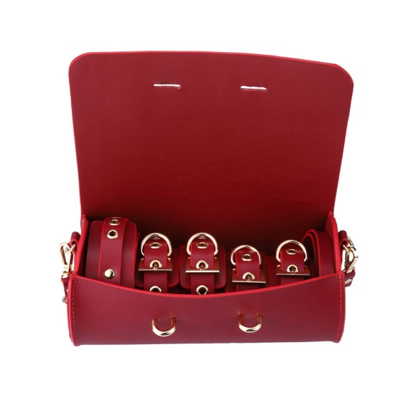 KIT DEL SADOMASO SEXY BORSA CON 5 OGGETTI BDSM IN ELEGANTE PELLE ROSSA