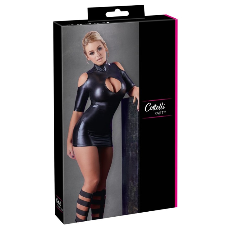 ABITO SEXY CORTO IN SPANDEX EFFETTO BAGNATO CON SCOLLATURA