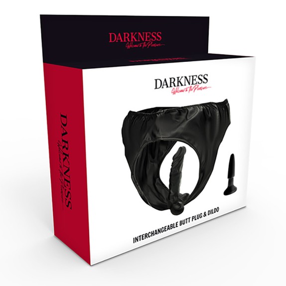 SLIP IN ECOPELLE CON DILDO E PLUG ANALE INTERCAMBIABILI