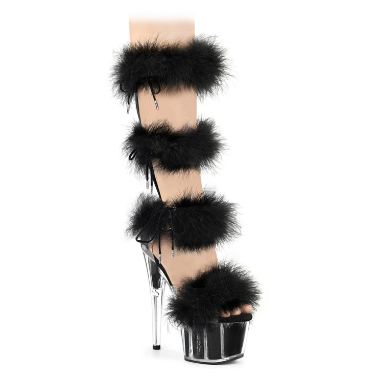 SANDALI SEXY PER DONNA TACCO 17 CM CON ANELLI DI PIUME...