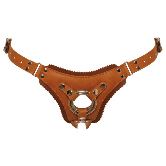 MUTANDINA-JOCK STRAP-ON PER DONNA IN VERA PELLE CON ANELLO METALLICO