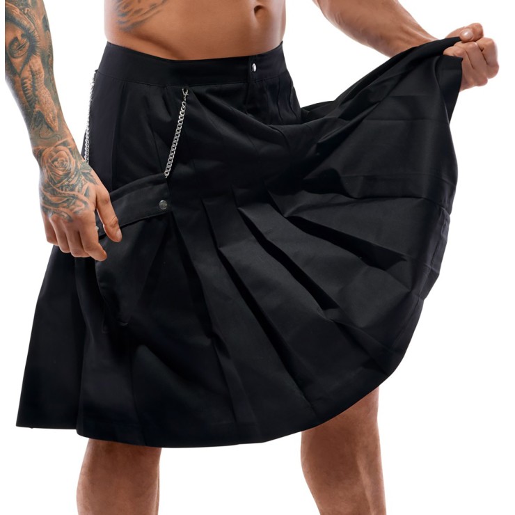 KILT SCOZZESE NERO LUNGO PER UOMO CON TASCA E CATENA...