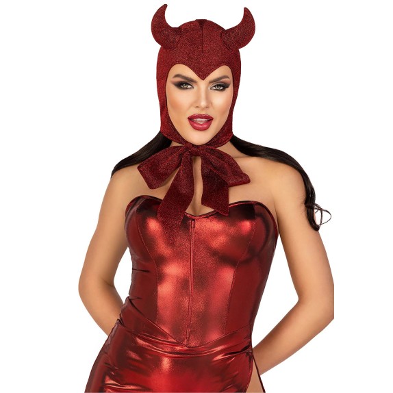 CAPPUCCIO DA DIAVOLETTO ANNODABILE CON CORNA IN LUREX ROSSO BRILLANTE