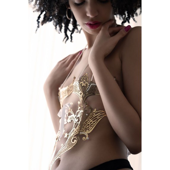 CORPETTO SEXY PER DONNA IN FILIGRANA NERA CON STRASS NAPPINE E LACCI