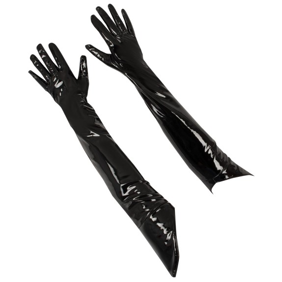 GUANTI SEXY LUNGHI LUCIDI IN PVC NERI BLACK LEVEL