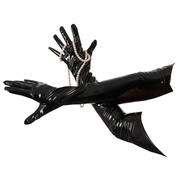 GUANTI SEXY LUNGHI LUCIDI IN PVC NERI BLACK LEVEL