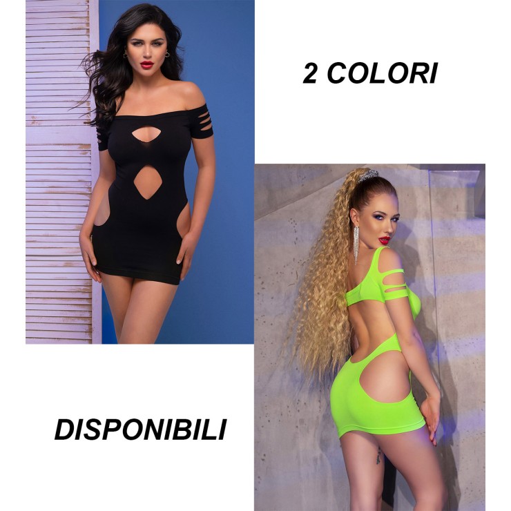 MNI ABITO SEXY PER DONNA VERDE FLUO CON APERTURE SU...