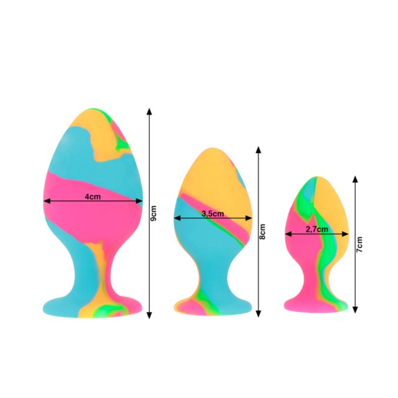 KIT 3 PLUG ANALI IN SILICONE COLORATI DIMENSIONI DIVERSE CON BASE A VENTOSA INTENSE