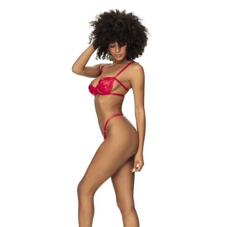 COMPLETO 2 PEZZI SEXY DA DONNA IN VINILE ROSSO CON... 2