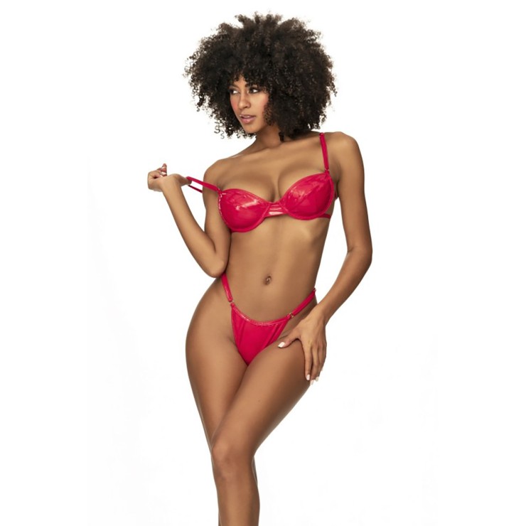 COMPLETO 2 PEZZI SEXY DA DONNA IN VINILE ROSSO CON...