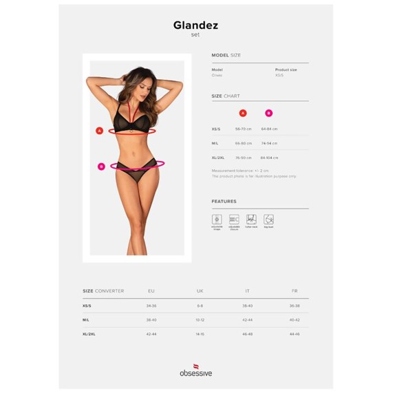 COMPLETO INTIMO SEXY PER DONNA SET 2 PEZZI IN TULLE E VELLUTO GLANDEZ OBSESSIVE