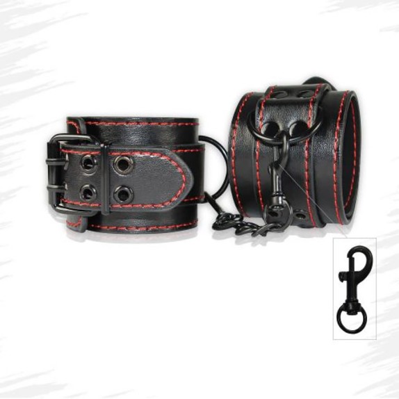 MANETTE SEXY IN ECOPELLE CON FIBBIA NERE CON DETTAGLI ROSSI BONDAGE FETISH