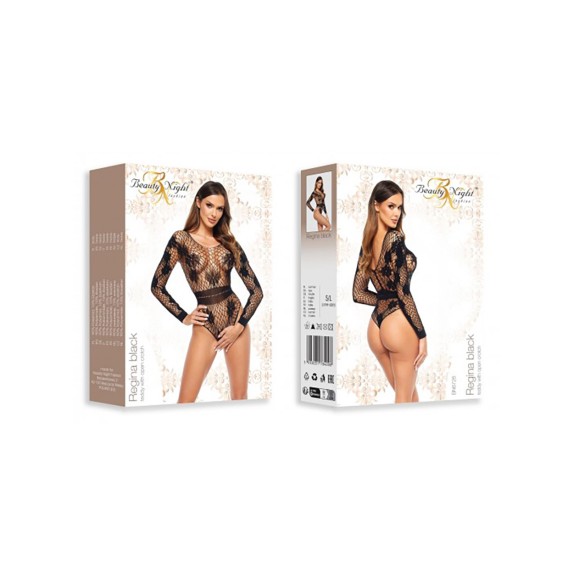 BODY SEXY A RETE CON MANICA LUNGA E RICAMO FLOREALE CON APERTURA SUL'INGUINE REGINA