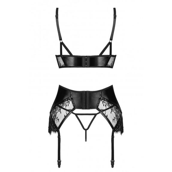 SET COORDINATO 3 PEZZI REGGISENO REGGICALZE E PERIZOMA IN PIZZO E SPANDEX LEONELA SET
