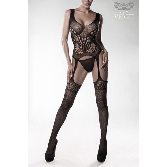 BODYSTOCKING SEXY PER DONNA CON RICAMO DI FARFALLA EFFETTO REGGICALZE CON CALZE