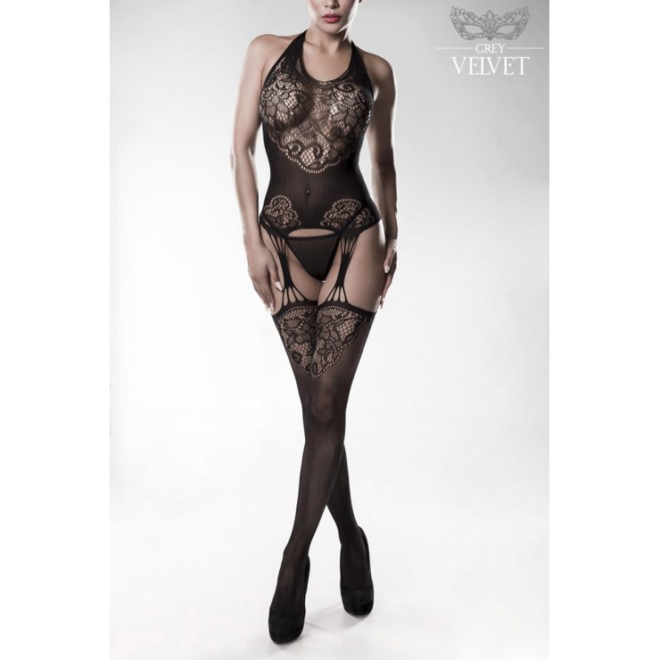 BODYSTOCKING SEXY DONNA CON RICAMI FLOREALI ED EFFETTO...