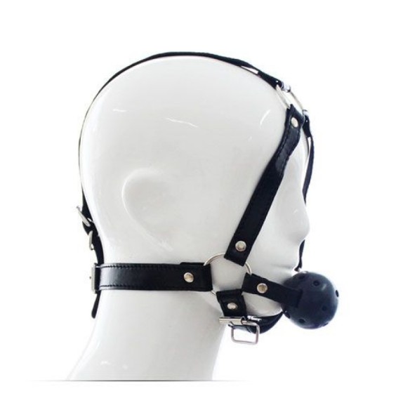 HARNESS COSTRITTIVO SEXY PER LA TESTA CON BALL GAG MORSO REGOLABILE ECOPELLE