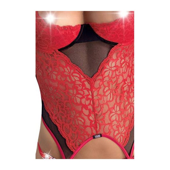 GUEPIERE ROSSO NERA SEXY APERTA CON PERIZOMA E CALZE