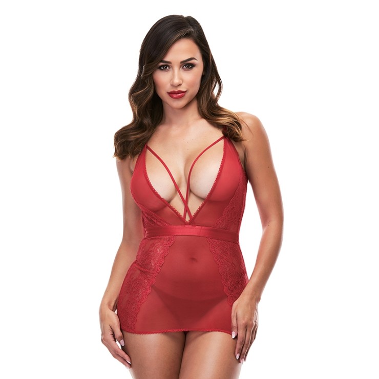 BABYDOLL-CHEMISE SEXY PER DONNA ROSSO FIAMMANTE STRAPPY