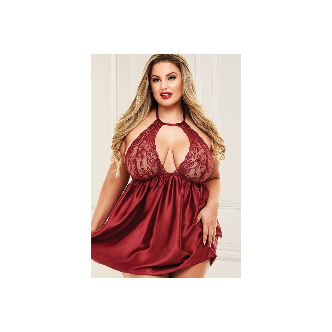 SEXY BABYDOLL MORBIDO PER DONNA IN SATIN E PIZZO
