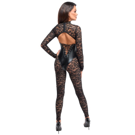 TUTA SEXY INTERA PER DONNA IN PIZZO CON SCHIENA SCOPERTA  EFFETTO STRINGIVITA NOIR