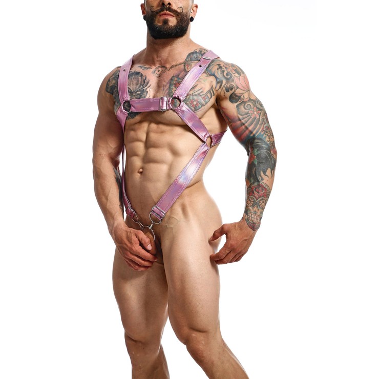 HARNESS SEXY PER UOMO IMBRACATURA ROSA IRIDESCENTE CON...