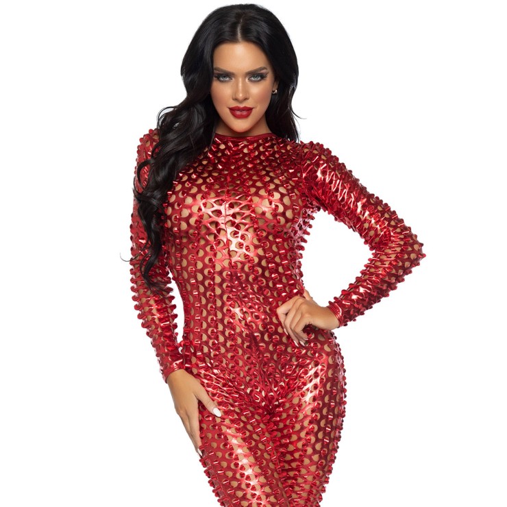 TUTA METALLICA ROSSA TRAVESTIMENTO SEXY PER DONNA CON...