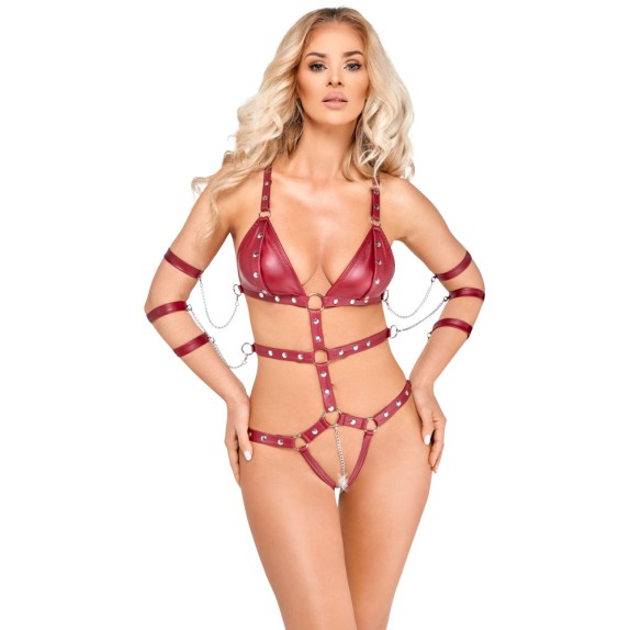 BODY HARNESS SEXY PER DONNA APERTO CON BOTTONI E CATENE STACCABILI BAD KITTY