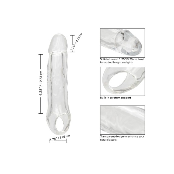 GUAINA PROLUNGA TRASPARENTE PER UOMO 18 CM CON ANELLO PER TESTICOLI PERFORMANCE MAXX