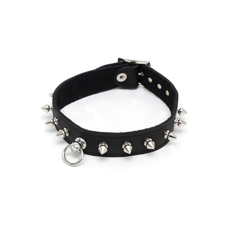 COLLARE FETISH SEXY PELLE NERO DONNA CON BORCHIE 25 MM 2