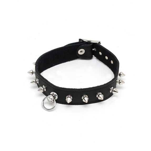 COLLARE FETISH SEXY PELLE NERO DONNA CON BORCHIE 25 MM
