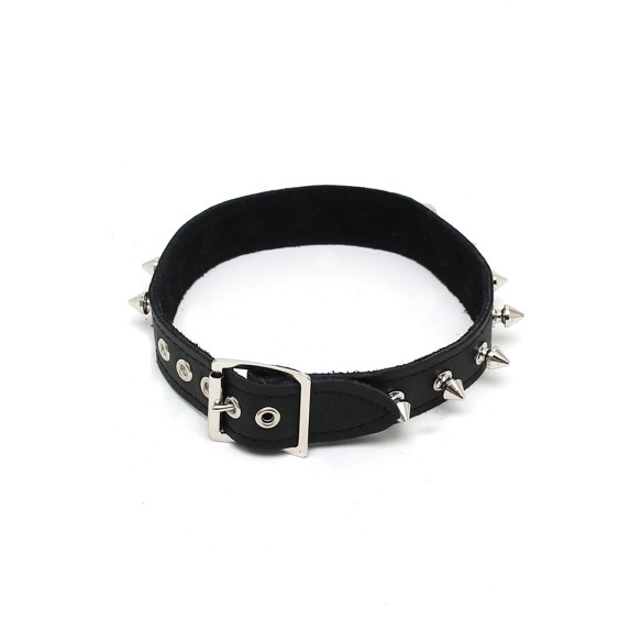 COLLARE FETISH SEXY PELLE NERO DONNA CON BORCHIE 25 MM
