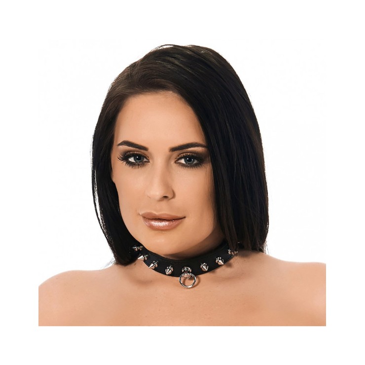 COLLARE PELLE NERO CON BORCHIE 25 MM