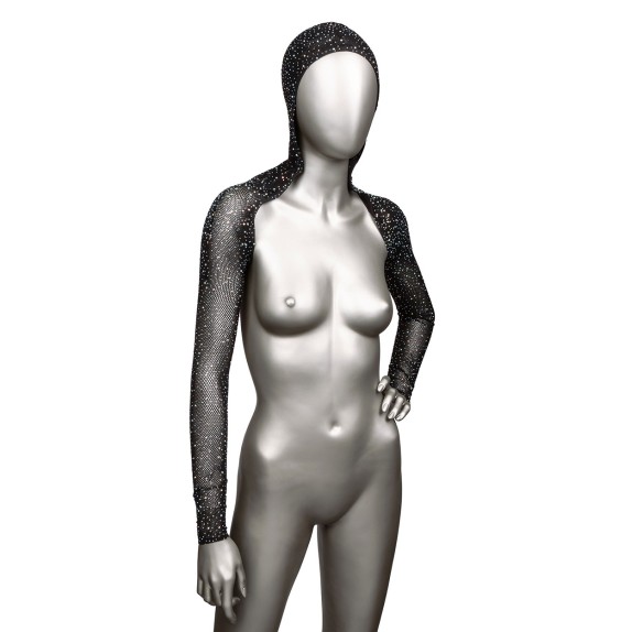 COPRISPALLE CON GUANTI E CAPPUCCIO IN RETE CON STRASS
