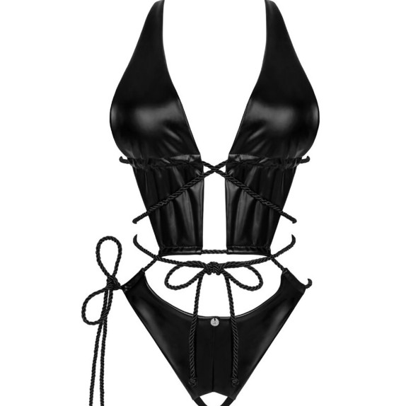 BODY TEDDY EFFETTO BAGNATO SEXY PER DONNA CON MORBIDE CORDE E CAVALLO APERTO CORDELLIS