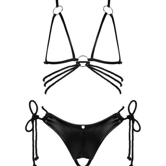 SET 2 PEZZI REGGISENO COPPE APERTE E PERIZOMA CON INTRECCI E CORDE MORBIDE CORDELLIS