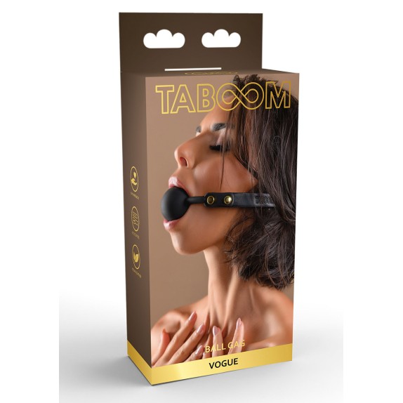 BALL GAG IN PELLE SINTETICA NERA CON BORCHIE DORATE TABOOM
