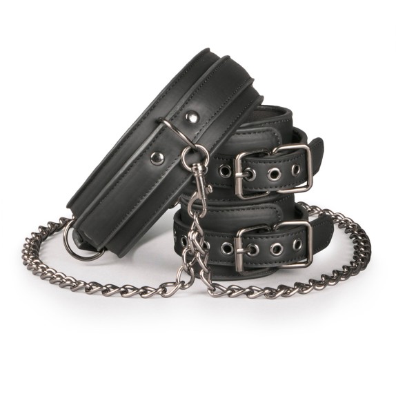 SET COLLARE E MANETTE REGOLABILI IN FINTO CUOIO IMBOTTITO CON CATENA