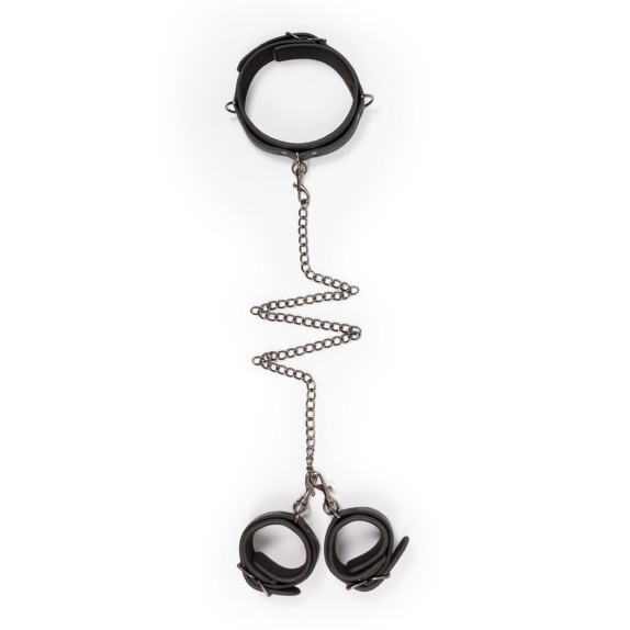 SET COLLARE E MANETTE REGOLABILI IN FINTO CUOIO IMBOTTITO CON CATENA