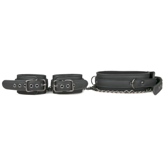 SET COLLARE E MANETTE REGOLABILI IN FINTO CUOIO IMBOTTITO CON CATENA