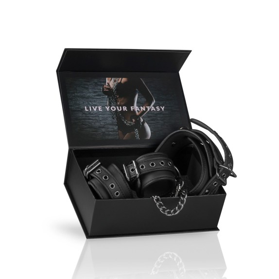 SET COLLARE E MANETTE REGOLABILI IN FINTO CUOIO IMBOTTITO CON CATENA