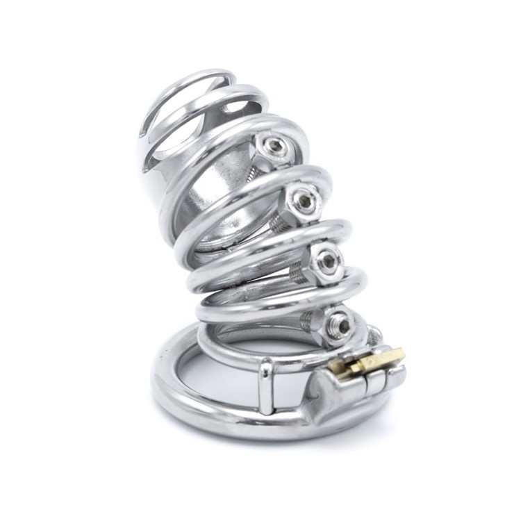 CINTURA DI CASTITA' UOMO RICURVA CON VITI APPUNTITE E ANELLO