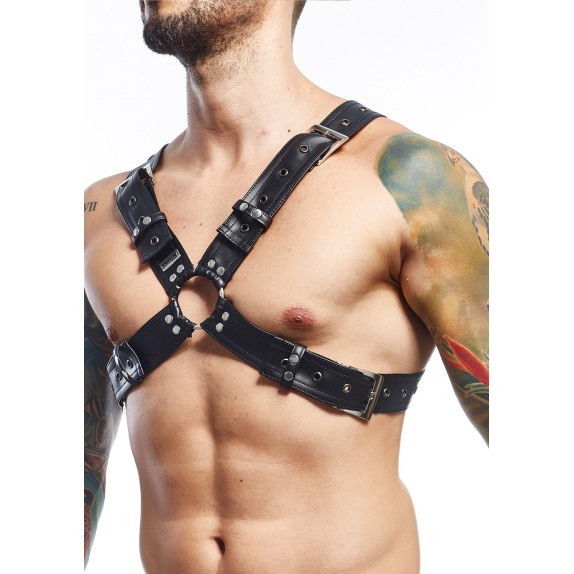 HARNESS SEXY PER UOMO AD INCROCIO SUL PETTO IN FINTA PELLE REGOLABILE