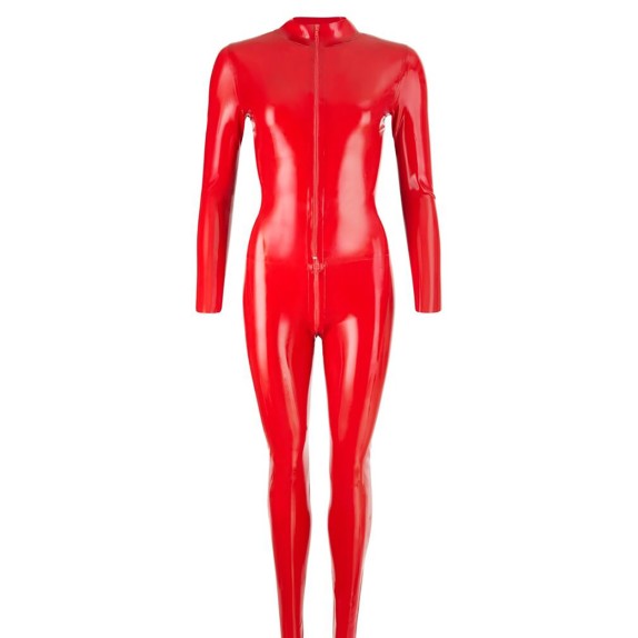 TUTA IN LATEX ROSSO SEXY PER DONNA CON VARIE ZIP E MANICA LUNGA